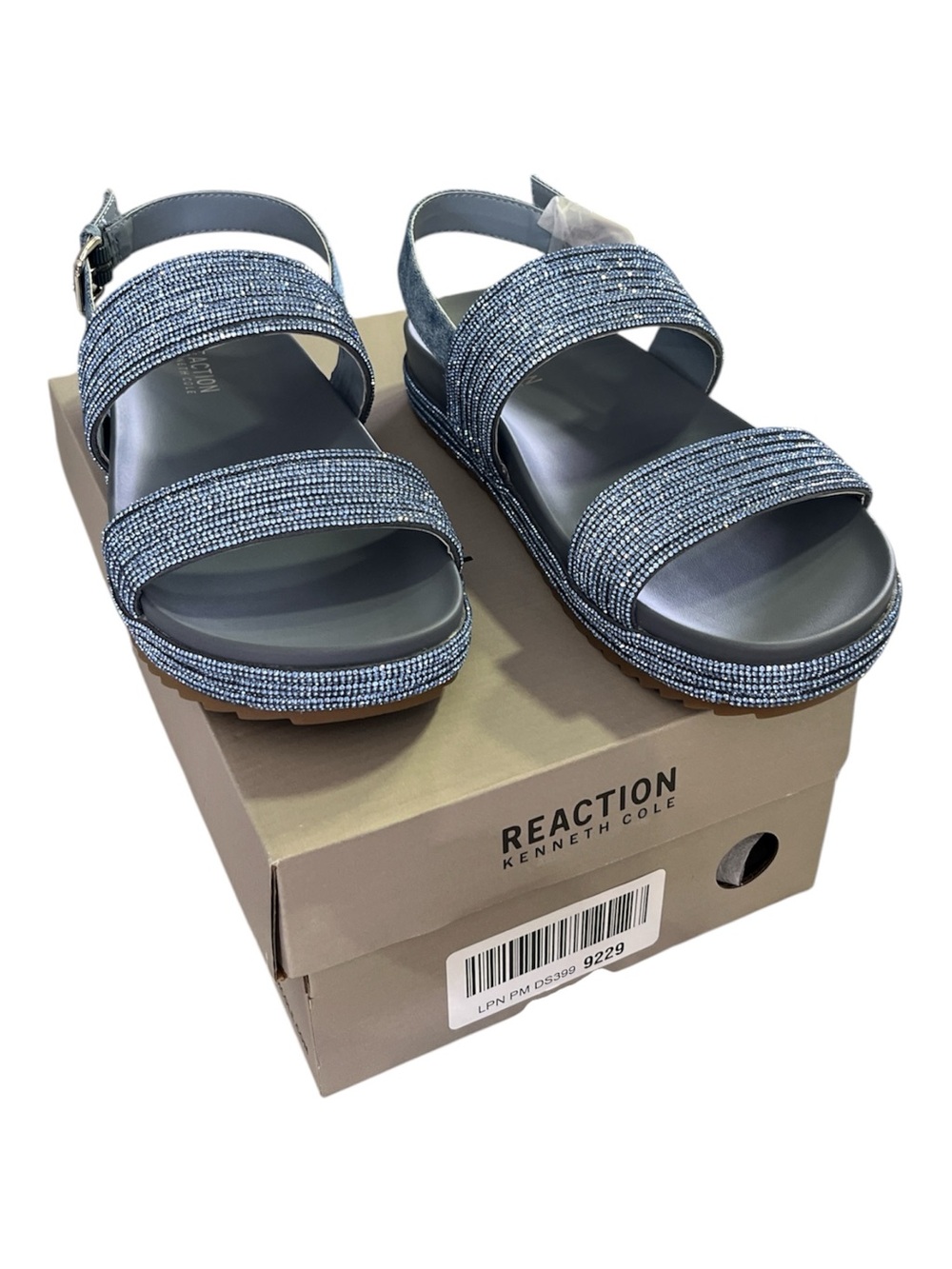 Kenneth Cole Reaction Debra Crystal Embellished Sandals Denim Blue Size 7.5 NIB
